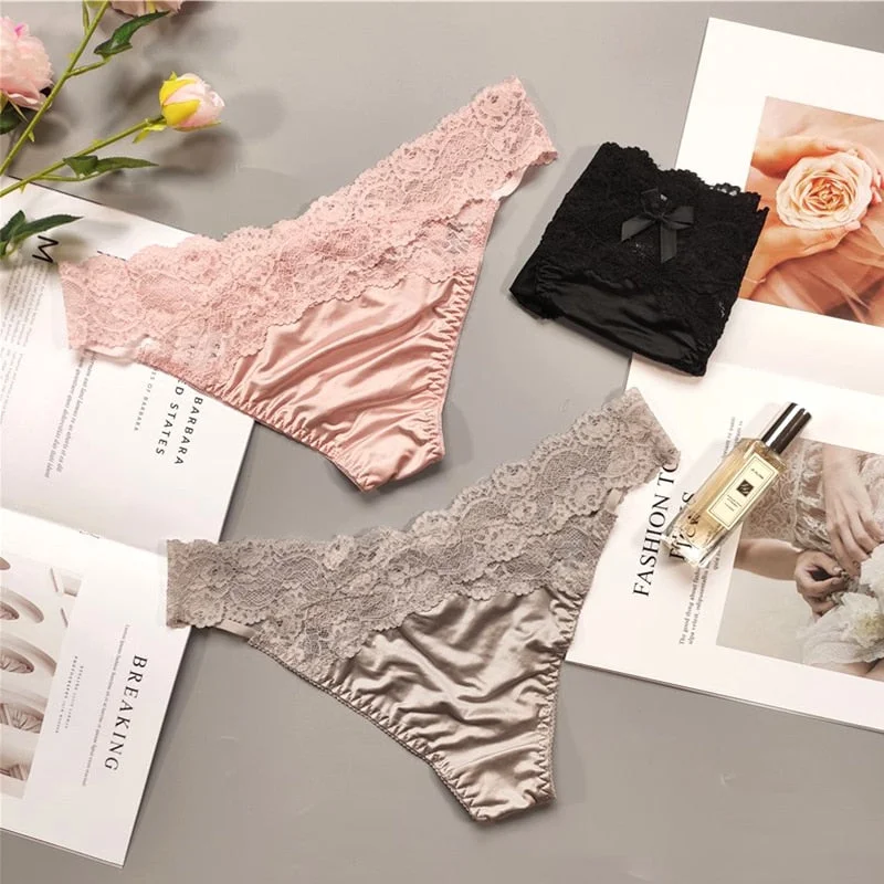 Underwear Women Sexy Lace Thong Pants Female Hollow Out Panties Low Waist Fashion Underpants New Ladies Bow Underwear Shorts