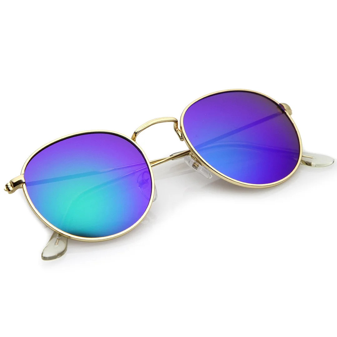 Retro Metal Frame Thin Temples Colored Mirror Lens Round glasses 50mm