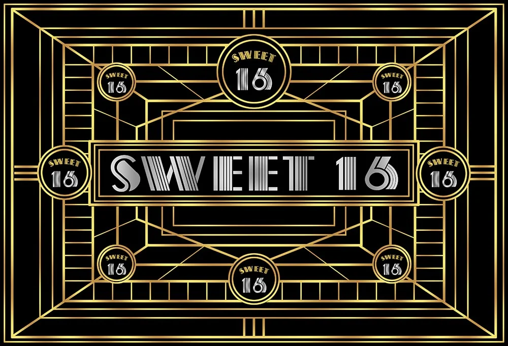 Black And Gold Sweet 16th Birthday Backdrop RedBirdParty