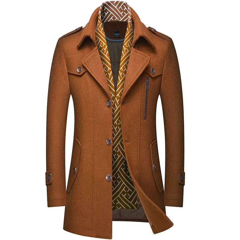 Inongge Winter Men Wool Coats New Fashion Middle Long Scarf Collar Cotton-Padded Thick Warm Woolen Coat Male Trench Coat Overcoat M-5Xl