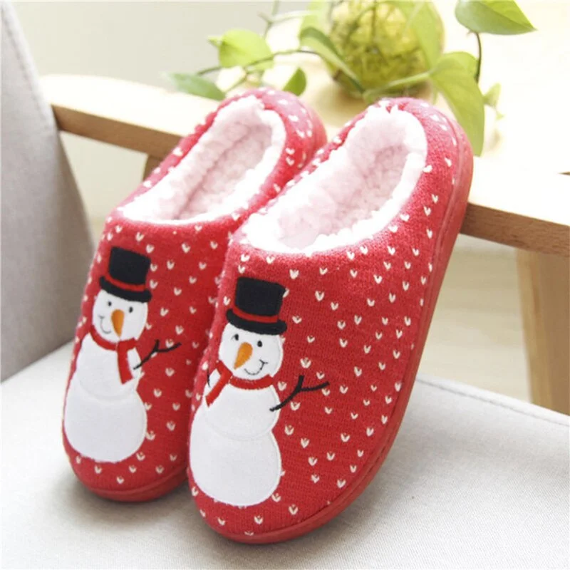 New Winter Christmas Snowman Couple Cotton Slippers Women Indoor Home Warm Plush Knitted Ladies Shoes 2020 Casual Female Slides