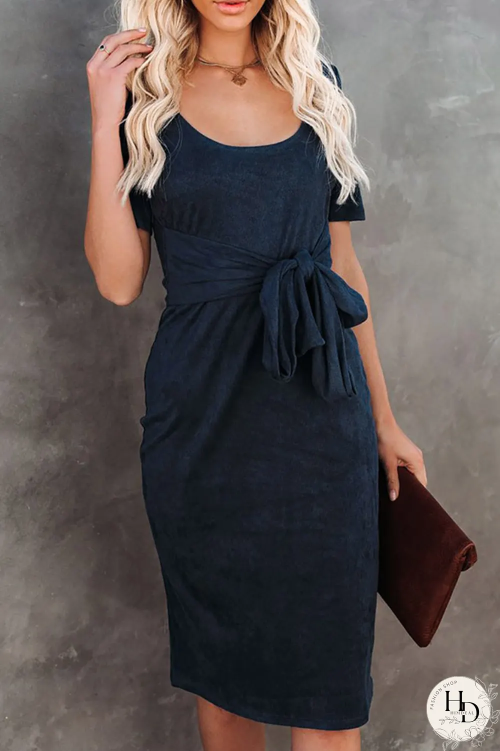 Fashion Solid Bandage U Neck Pencil Skirt Dresses(5 Colors)