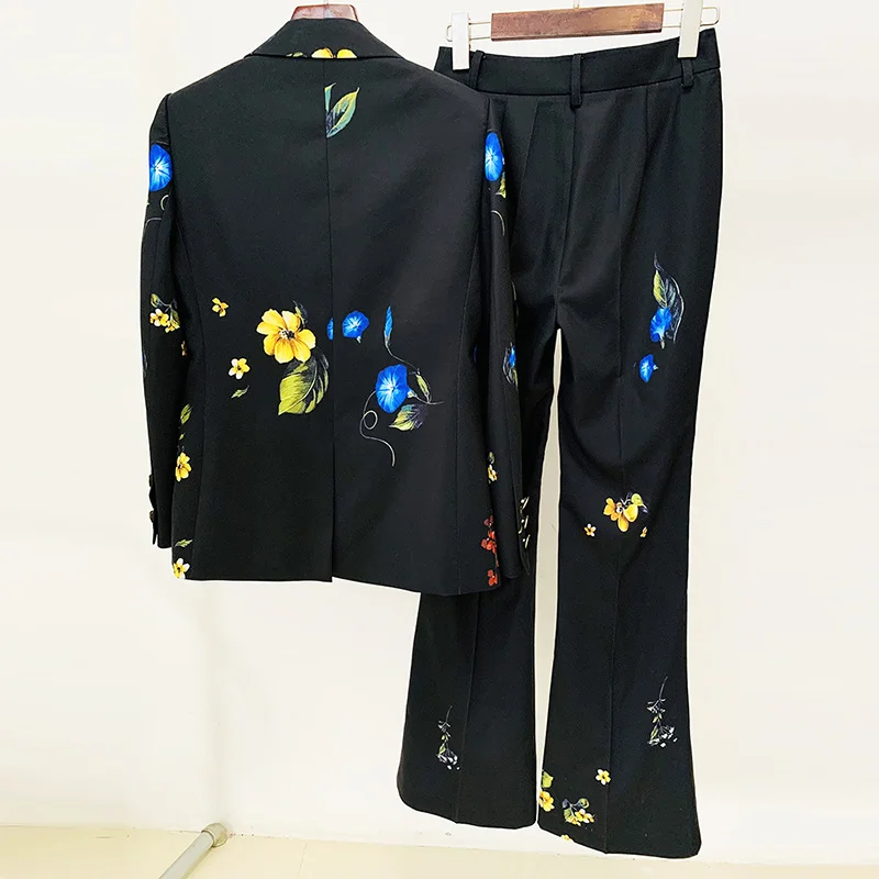Nigikala Nigikala New Star Temperament Fashion Digital Print A Buckle Suit Horn Trousers Set