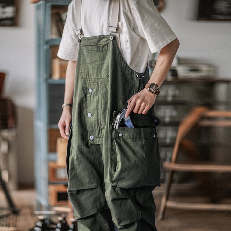 Retro Loose Workwear Washed Pocket Straight Casual Overalls