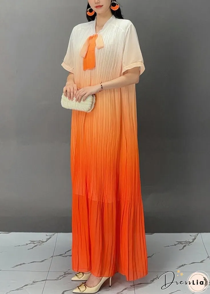 Stylish Orange Bow Wrinkled Maxi Dresses Summer