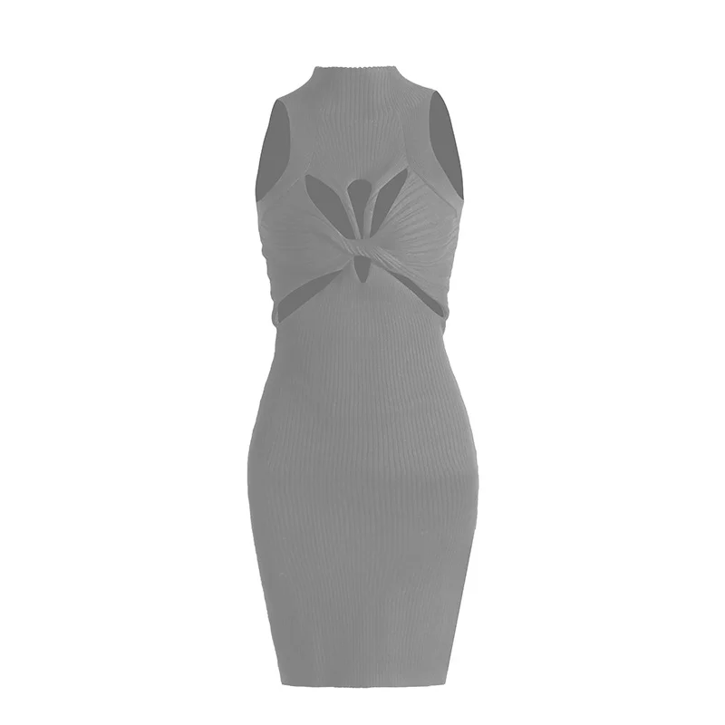 Zingj Spring 2025 New Hollow Knitted Vest Dress Slimy And Sexy Short-Packed Dress