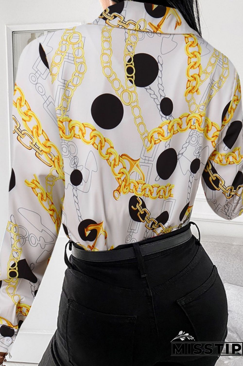 Black Red Casual Print Patchwork Shirt Collar Tops