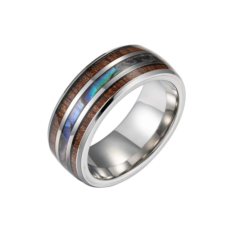 High-end Trendy Men’s Fashion Domineering Titanium Steel Men’s Shell Wood Ring Korean Style Men’s Ring Delivery Supply