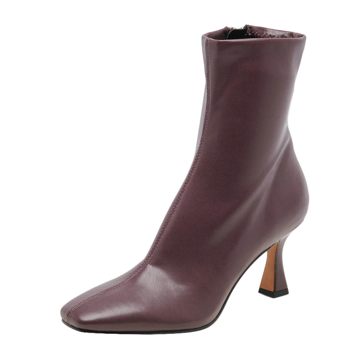 Maroon Square Toe Spool Heel Side Zipper Ankle Boots for Women Nicepairs