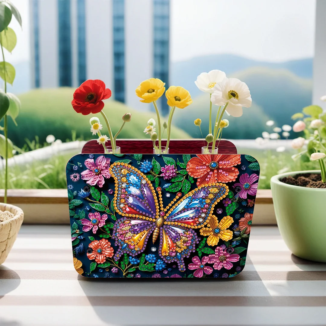 Butterfly DIY Flower Vase Wooden Double Sided Desktop Diamond Art Kit Home Decor