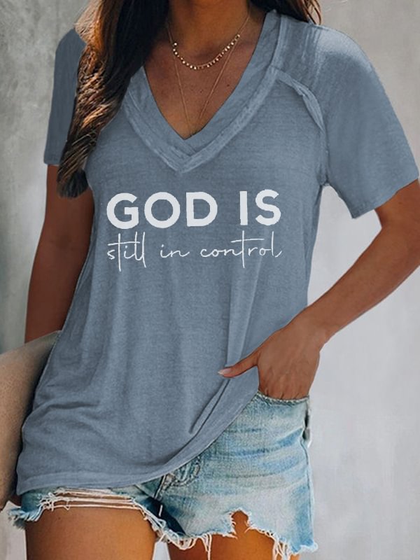 God is still in control printed faith women graphic tees