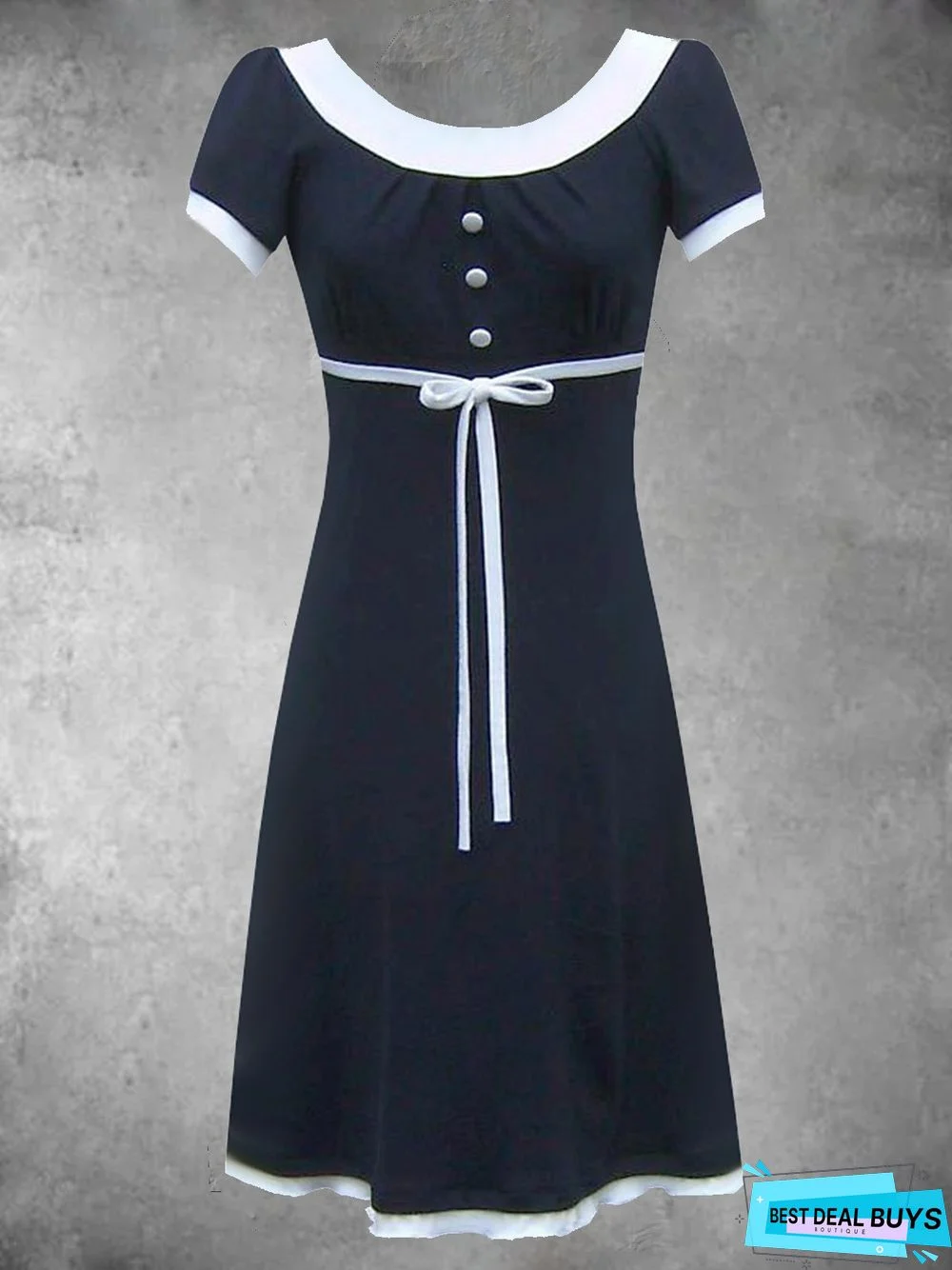 Short Sleeve Plain Crew Neck Cotton-Blend Knitting Dress