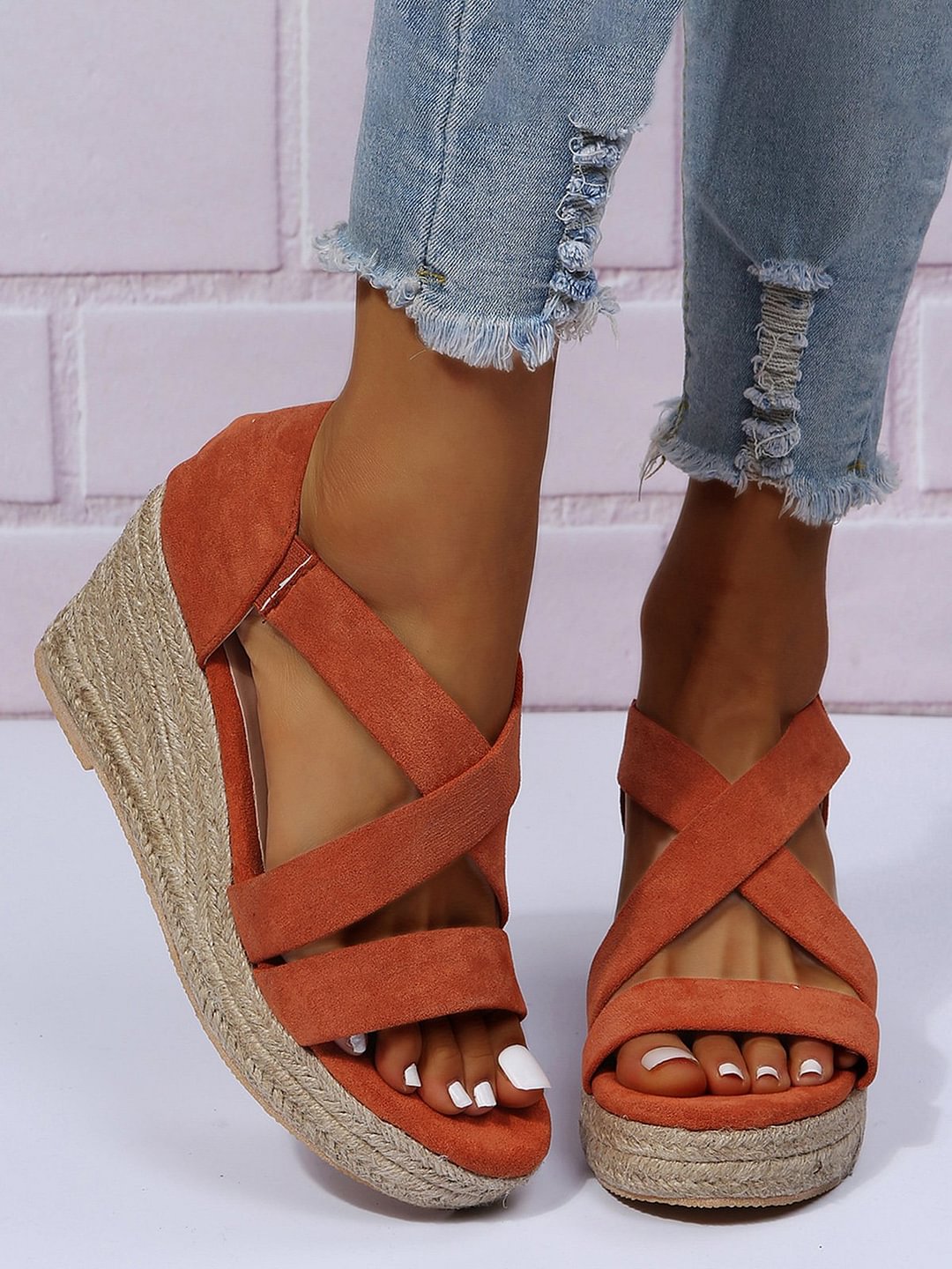 Plus Size Slip On Wedge Heel Espadrille Sandals
