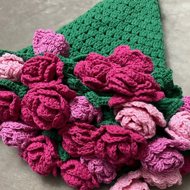 Lulusnow Handmade Pink 3D Rose Flower Bouquet Blanket Knitted Sofa Blanket Crochet Flower Blanket Gift Christmas/Valentine's/Easter/Mother's Day Gifts