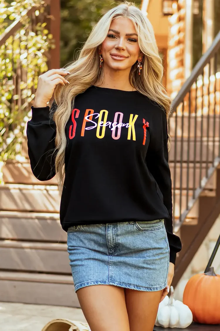 spooky season black halloween graphic sweatshirt