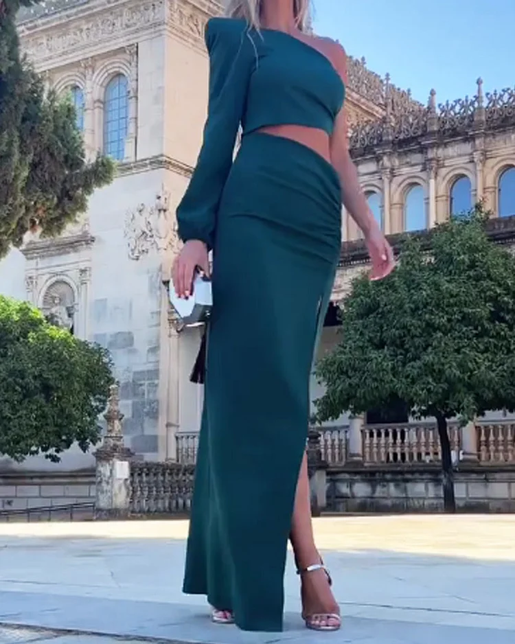 Fashion Sexy Single Sleeve Show Waist Dress