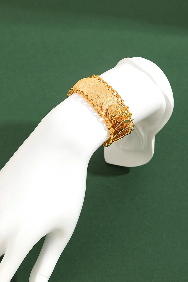 Ethnic Style Embossed Golden Coin Metallic Sheen Fashionable Bracelet
