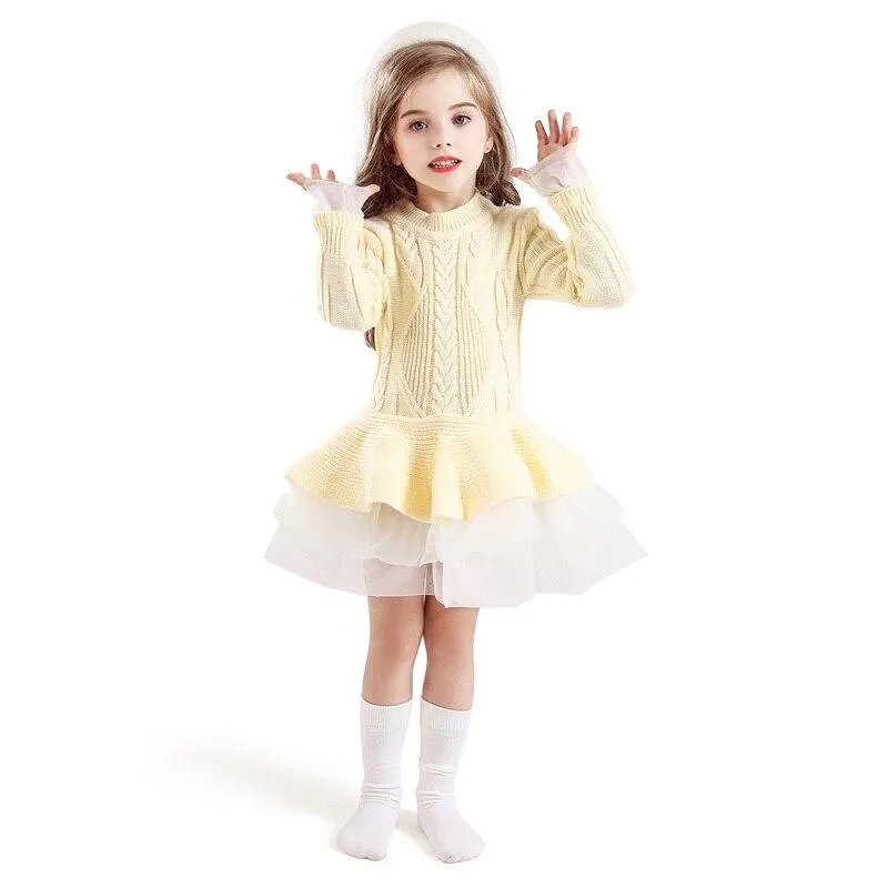 New Year Girls Knitted Dress Autumn Winter Clothes Reindeer Kids Dress for Little Girl Princess Cotton Warm Christmas Dresses