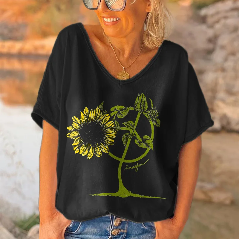 Sunflowers Printed Hippie Casual T-shirt