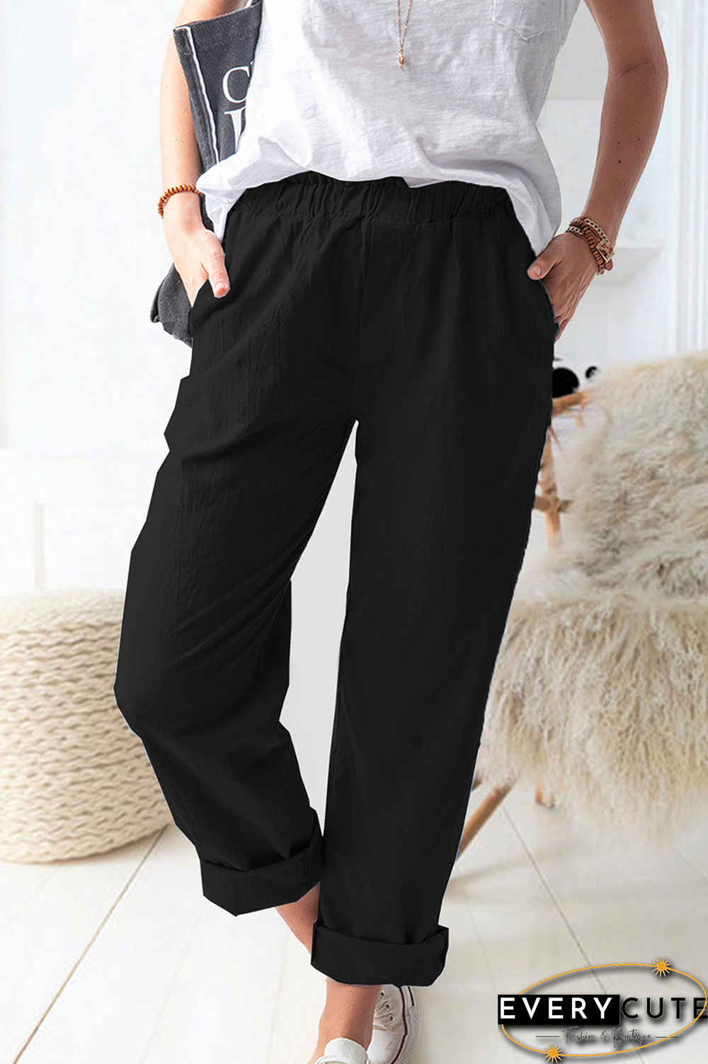 Casual Solid Basic Straight Solid Color Bottoms