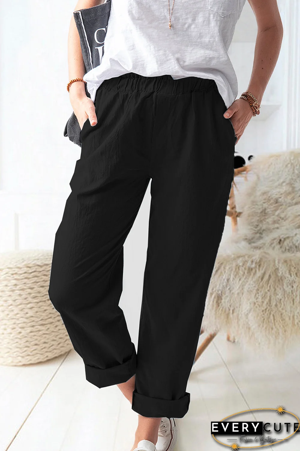 Casual Solid Basic Straight Solid Color Bottoms