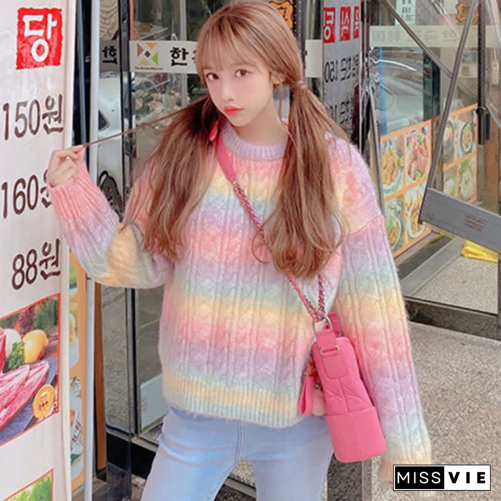 Rainbow Gradient Stripe Loose Sweater