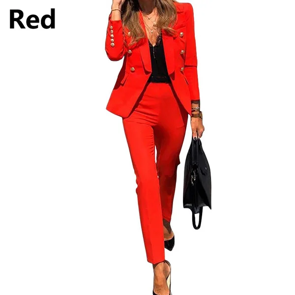 Women's Solid Color Office Outfits Work Blazer Jacket Pants Suit Set Formal Business