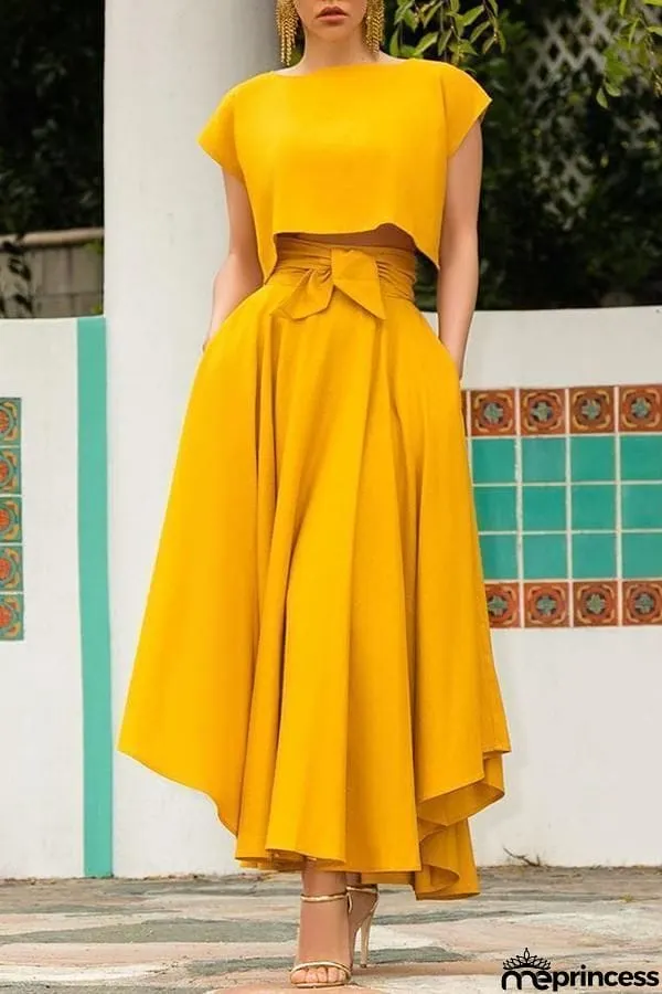 High Waist Pockets Bow Tie Skirts
