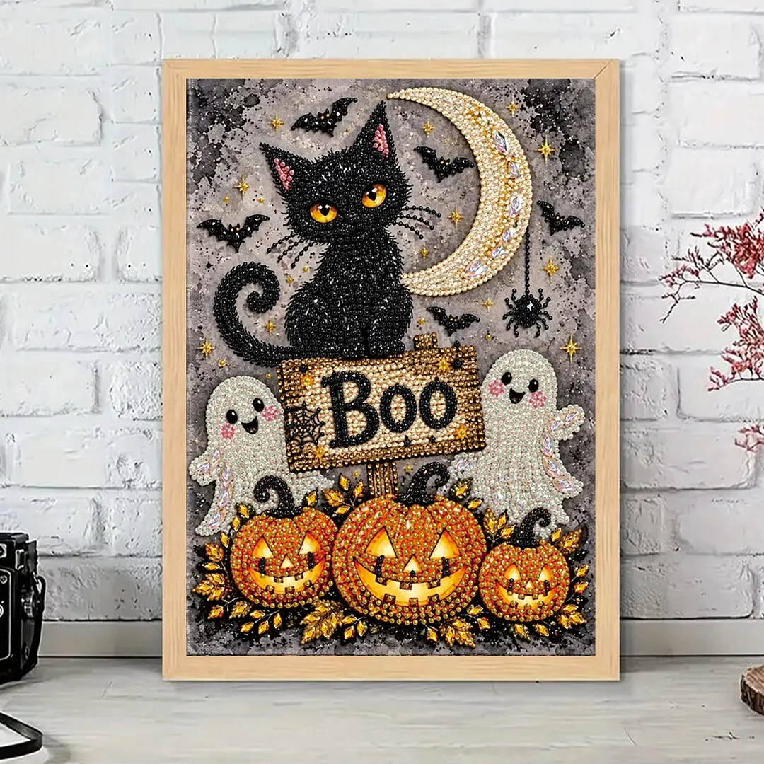 Pearl Painting Kit for Adults Cat Pumpkin Ghost Art
