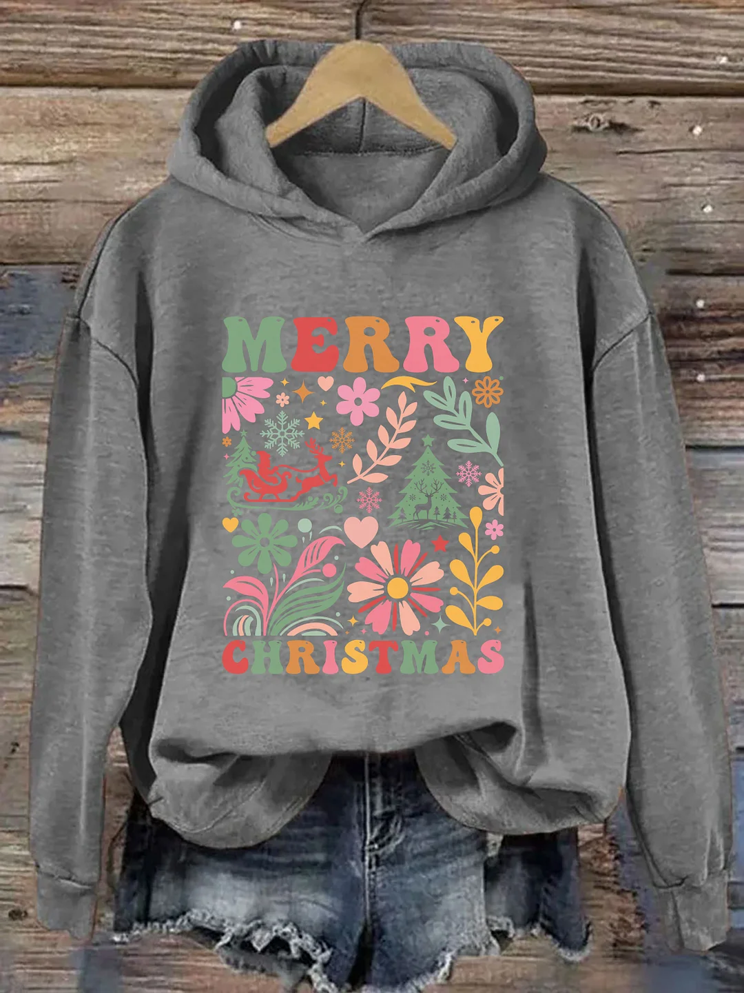 Merry Christmas Boho Flowers Hoodie