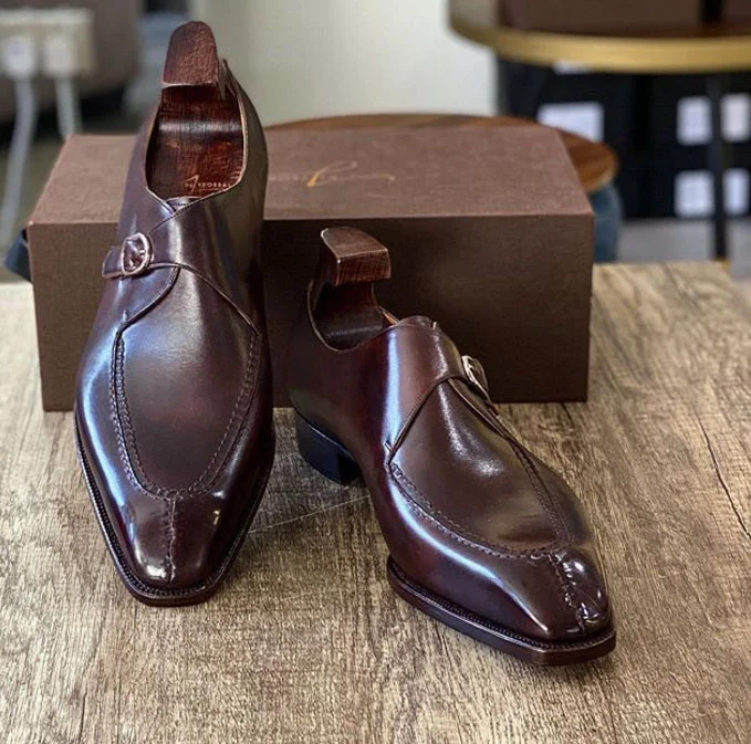Pointed toe men's leather shoes retro business formal men's shoes