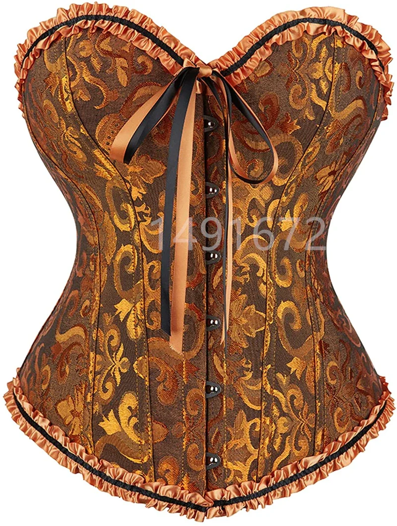 Billionm Corset Bustier Top Yellow Sexy Women's Plus Size Overbust Corselet Lace up Floral Gothic Brocade Vintage Fashion Medieval