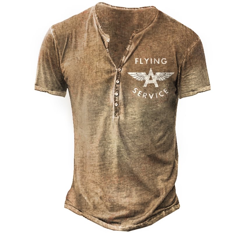 Vintage Flying Service Sign Men's Henley Short Sleeve T-Shirt