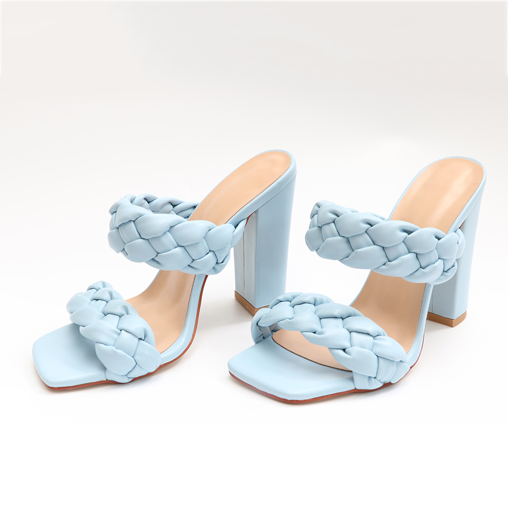 4.33" Open Toe Chunky High Heel  Sandals Blue-vocosishoes