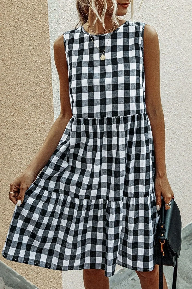 Fashion Street Plaid O Neck Princess Midi Dresses(3 Colors)