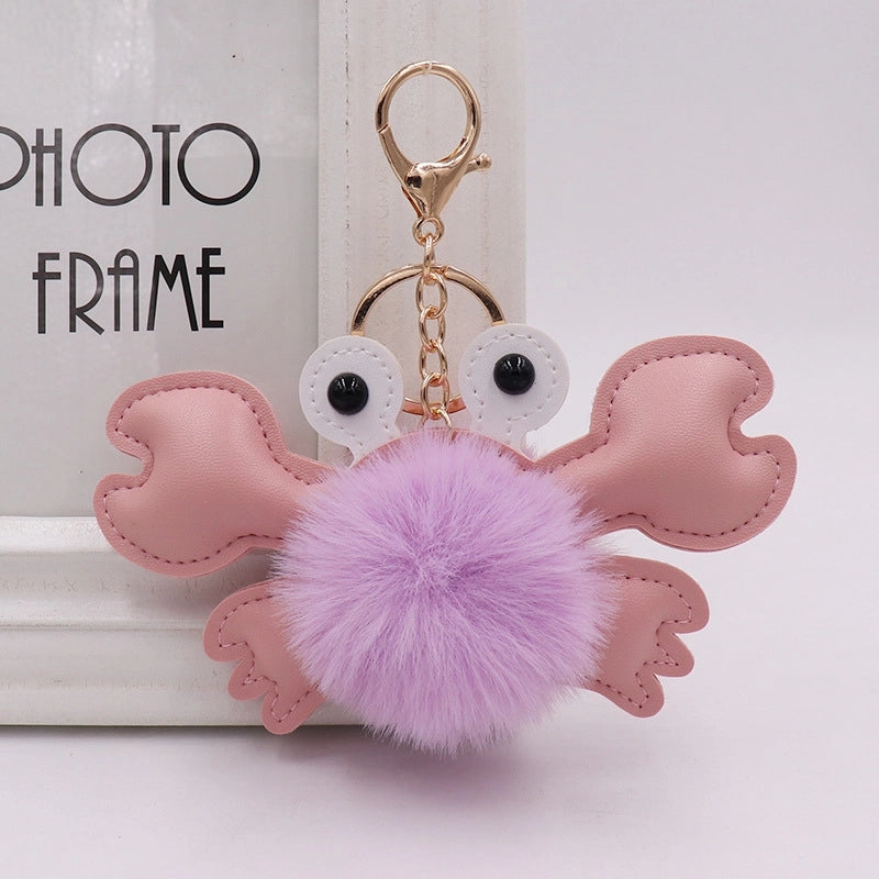 Beach Sweet Crab Pu Leather Imitate Rex Rabbit Fur Alloy Women’s Keychain