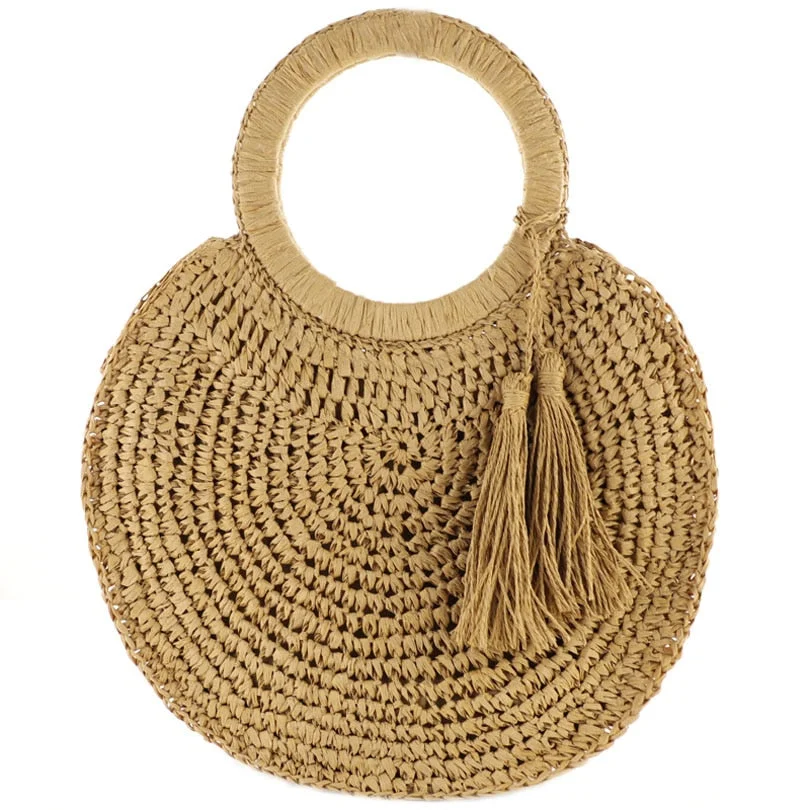 bohemian tassel round women straw bags rattan lady handbags wicker woven large tote casual summer beach purses female sac 2020
