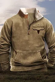 🎄NEW YEAR SALE 60% OFF🎄Vintage Fur Collar Tribal Bull Head Alphabet Print Sweatshirt