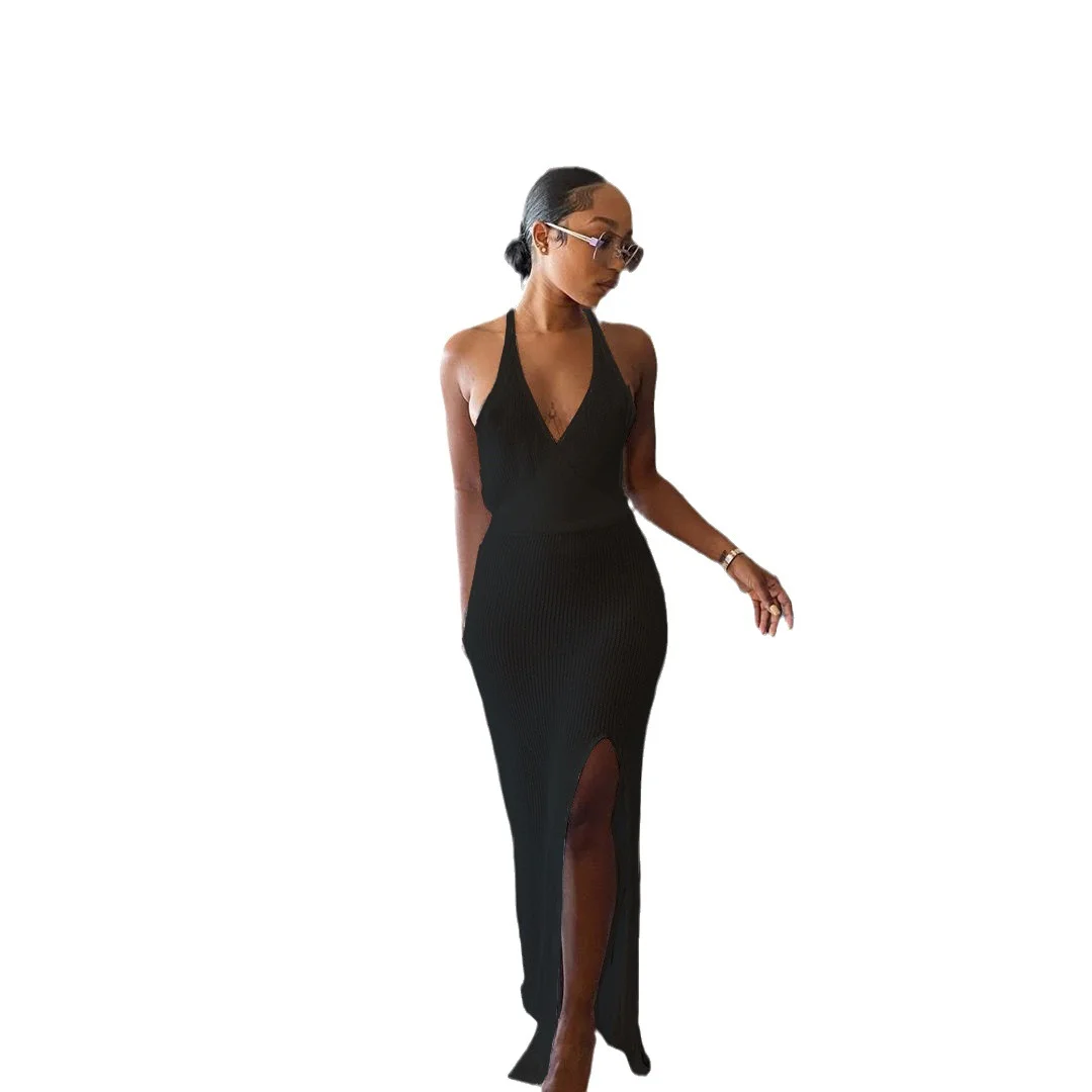 Athvotar Athvotar Hollow Bikini Hooded Cross V-Neck-Dip T-Shirt With Perspective Hook-Flowered Beach Suspension Long Skirt