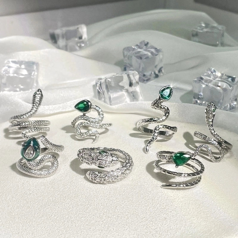 Hip-Hop Cool Style Snake Copper Plating Inlay Rhinestones Open Rings