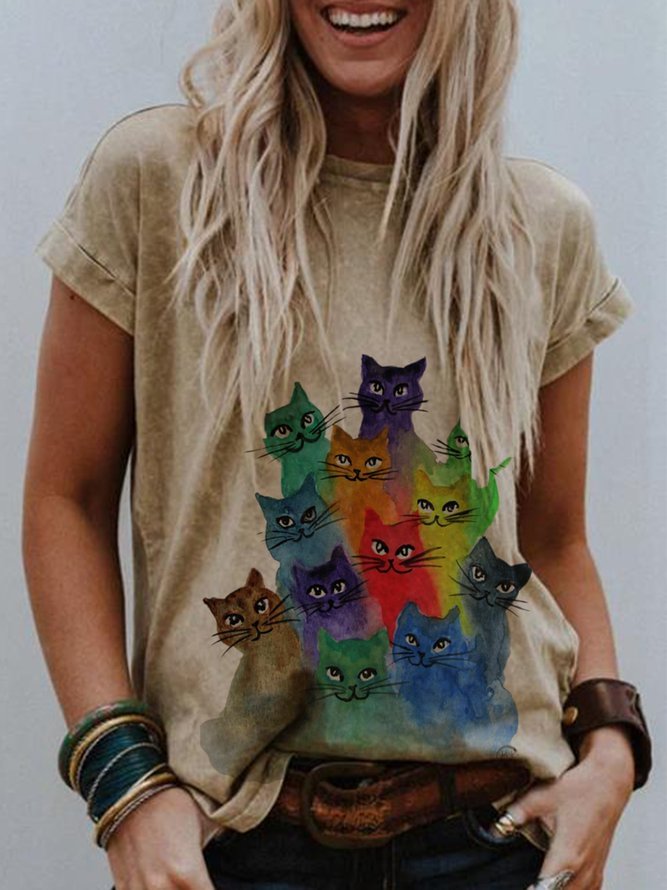 Khaki Short Sleeve Printed Shirts & Tops