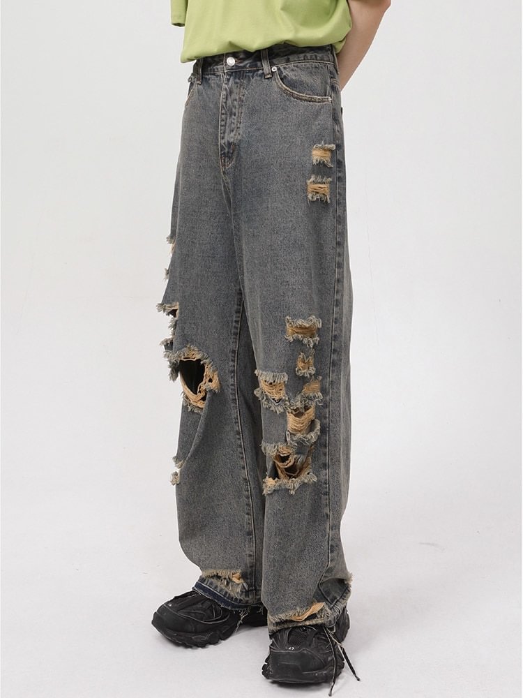 Vintage Streetwear Men's Oversized Ripped Baggy Jeans-VESSFUL