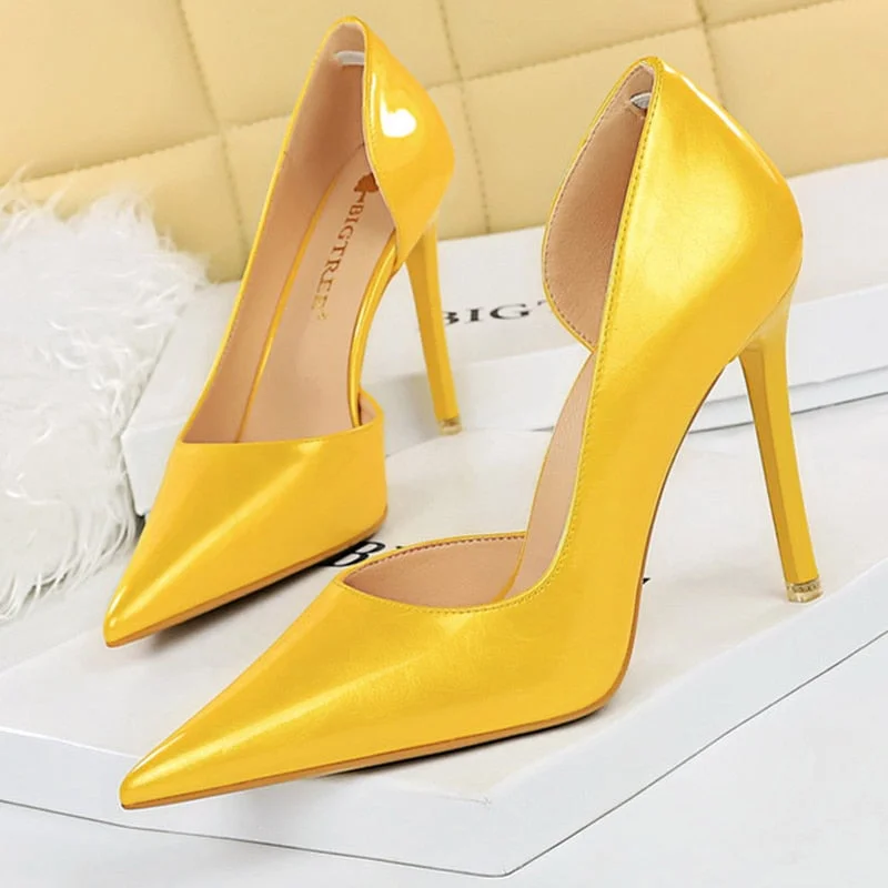 Vstacom Gift Vstacam Shoes New Patent Leather Women Pumps Yellow High Heels Fashion Wedding Shoes Stiletto Heel 11 Cm Party Shoes Female