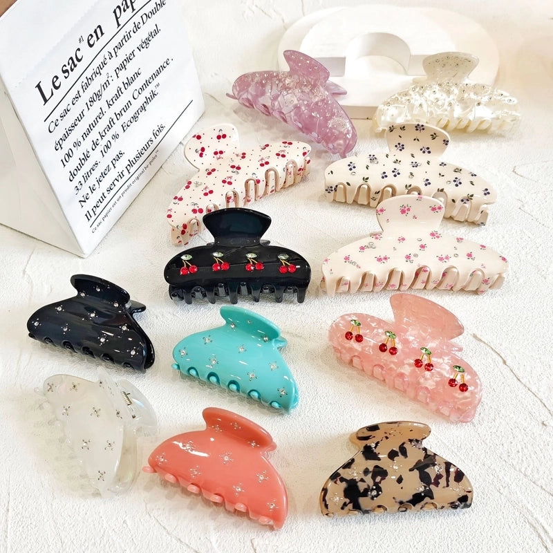 Cute Minimalist Women's Cherry Flower Acetic Acid Sheets Hair Claws