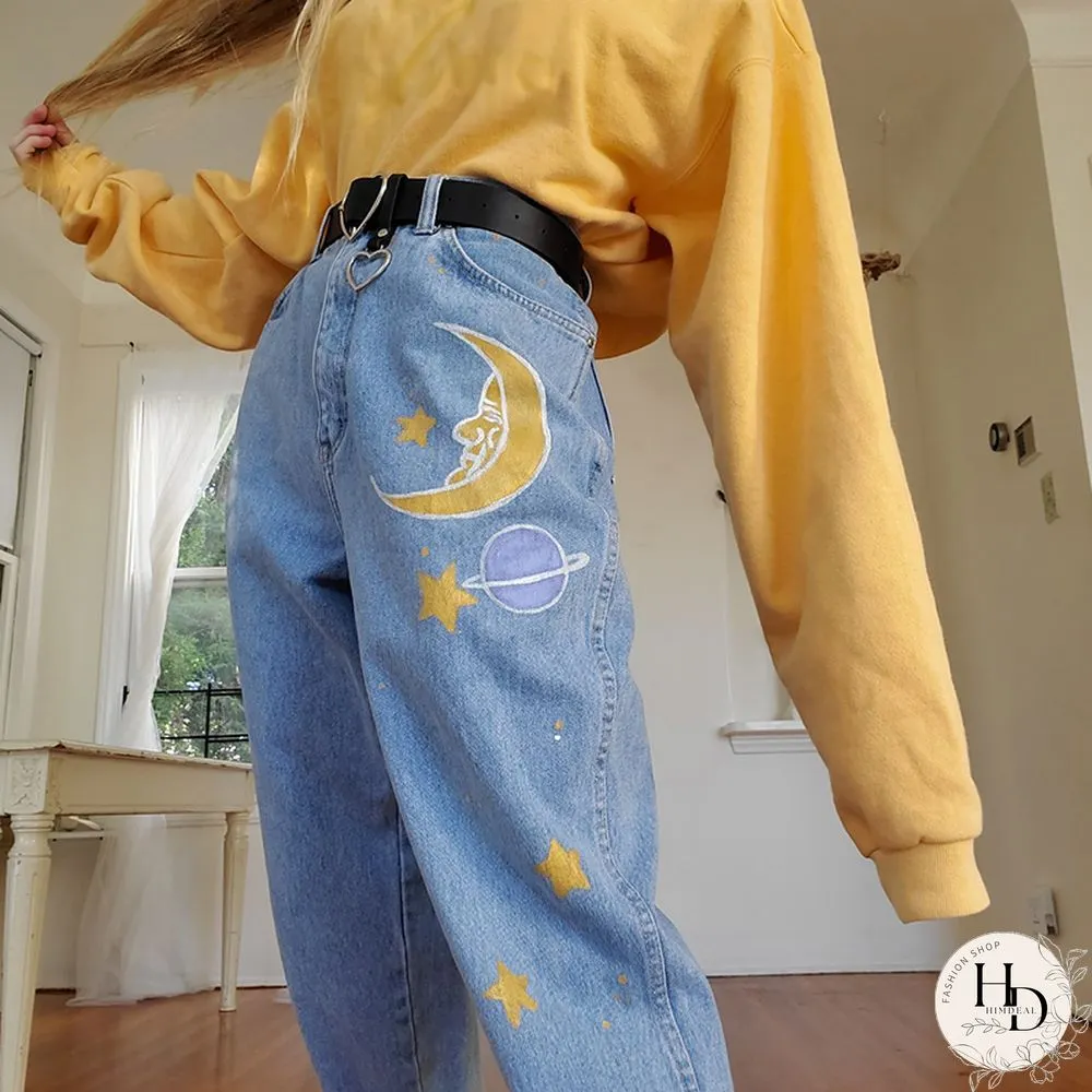 Fashion Printed Color High-Waist Jeans