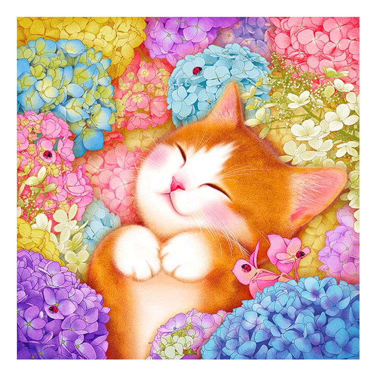 Cat Lying On Flowers 11CT Stamped Cross Stitch (50*50cm) fgoby