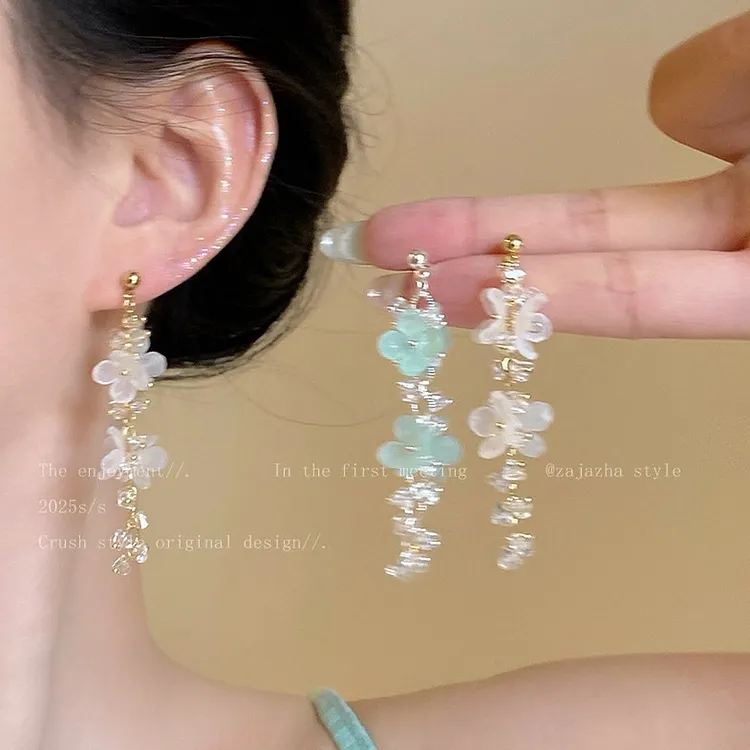 Flower & Fringe Earrings Sweet Dangle for Spring Summer