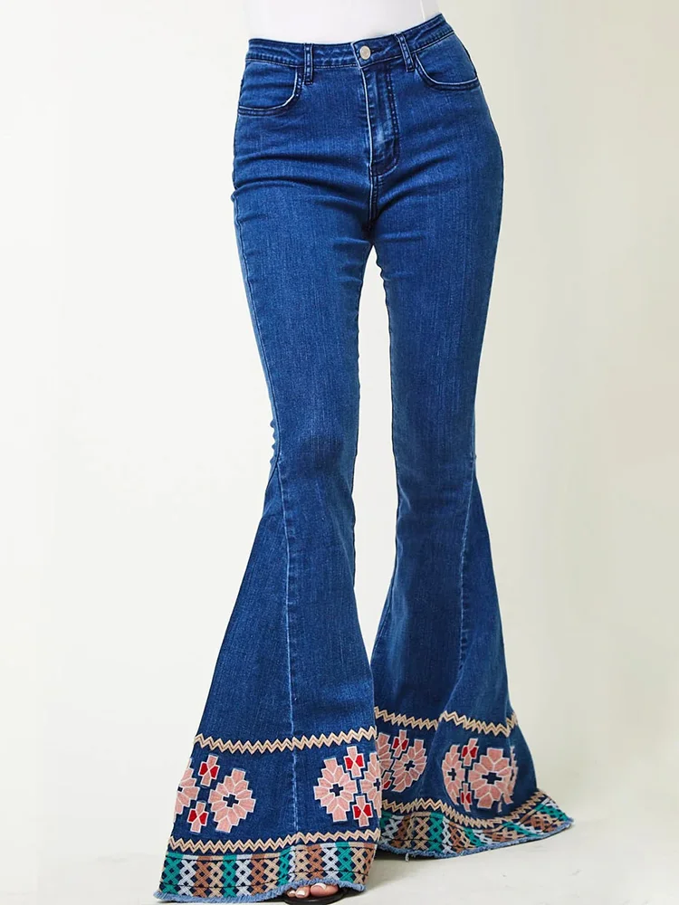 Embroidered Bell Bottom Jeans