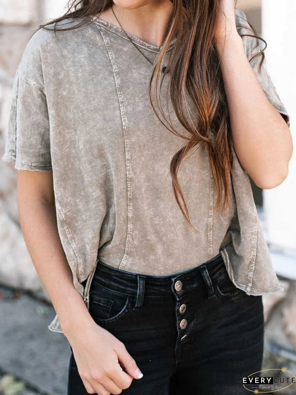 Vintage Gray Mineral Wash Patchwork T-shirt