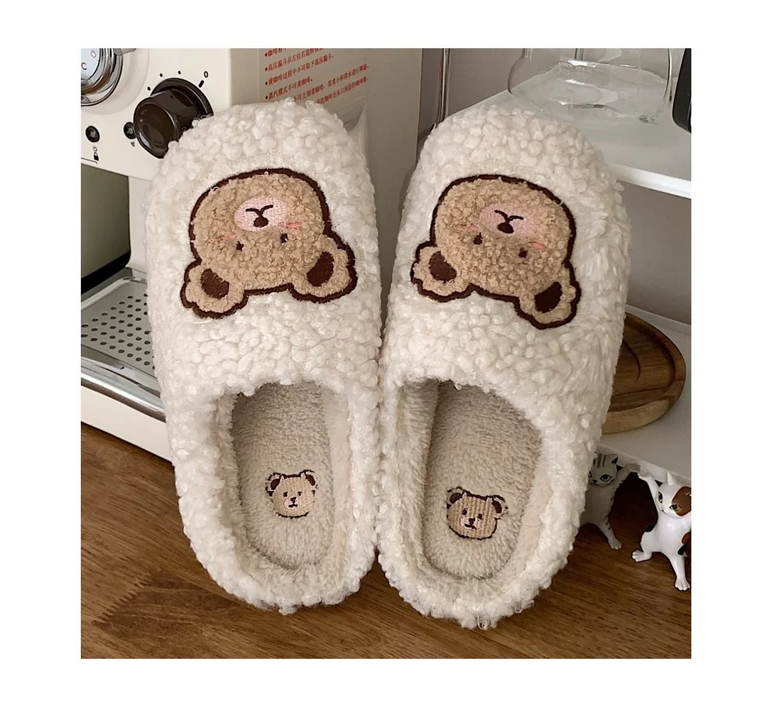 2022 Winter Women Slipper Lovely Bear Cartoon Plush Cotton Home Slippers Female Indoor Household Anti-Skid Thick Bottom Slipper